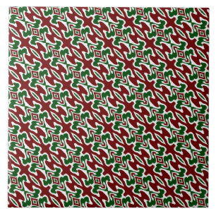 Trippy Squiggly Retro Mod Christmas Stripe Pattern Ceramic Tile