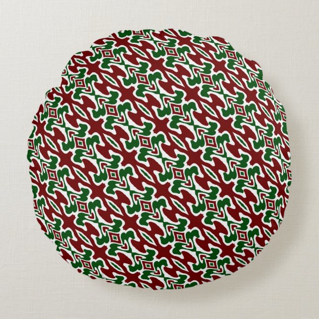 Trippy Squiggly Retro Mod Christmas Stripe Pattern Round Pillow (Front)
