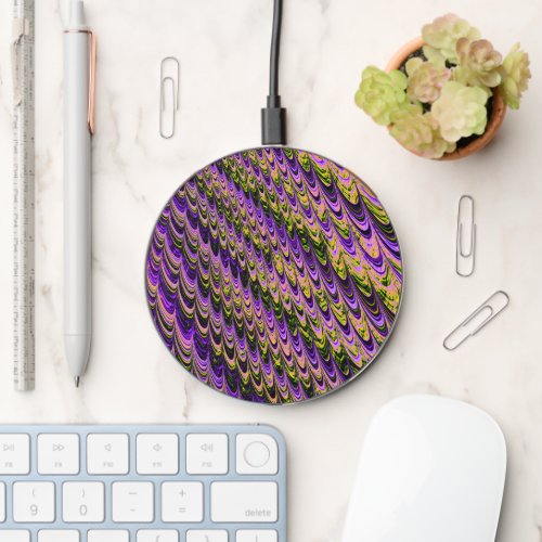 Trippy Squiggly Ripply Bohemian Funky Fractal Art Wireless Charger