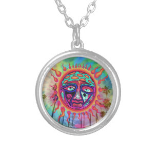 Trippy Sun Man Silver Plated Necklace