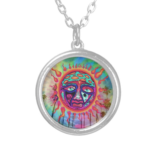 Trippy Sun Man Silver Plated Necklace (Front)