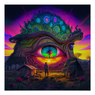 Trippy sunrise in the abstract surreal day dream poster