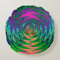 Trippy Swirly Rainbow Round Pillow