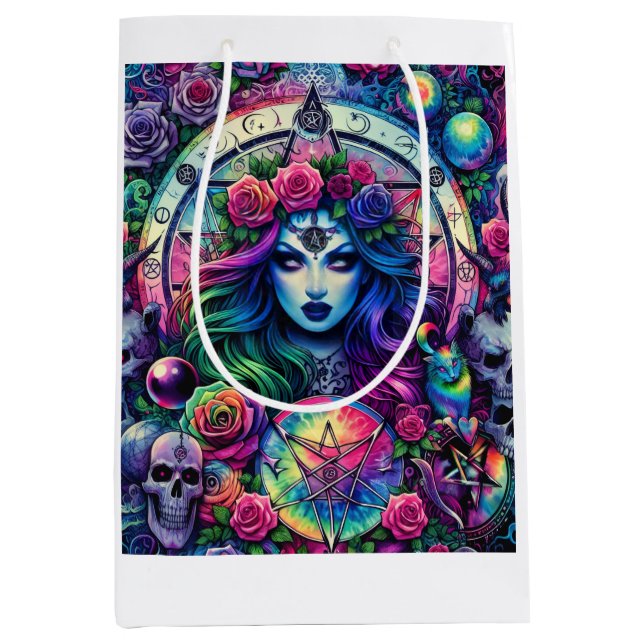 Trippy tie dye Halloween witch goddess gift wrap Medium Gift Bag (Front)