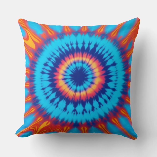 Trippy Tie-Dye Retro Blue & Orange  Throw Pillow (Front)