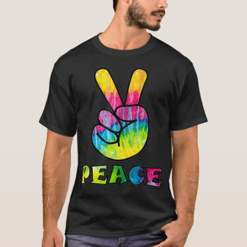 Trippy TieDye Peace Sign  Vintage Retro 60s T_Shirt