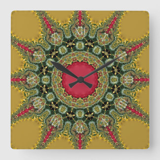 Trippy Time Fractal Lace Groovy Mandala Square Wall Clock