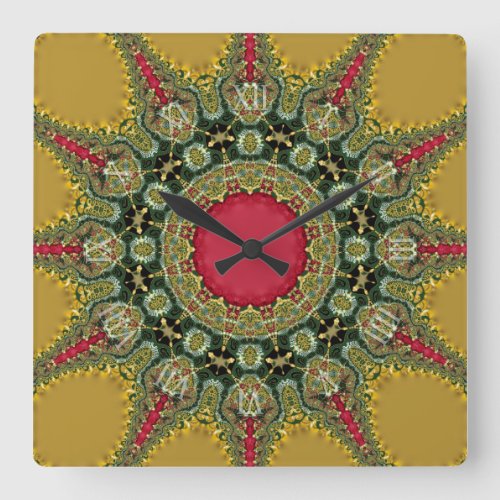 Trippy Time Fractal Lace Groovy Mandala Square Wall Clock