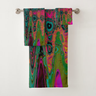 Trippy Turquoise Abstract Retro Atomic Waves Bath Towel Set