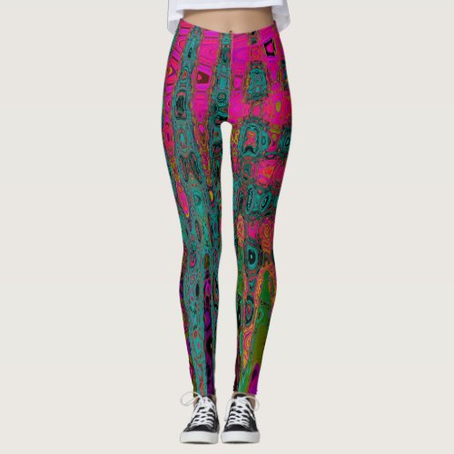Trippy Turquoise Abstract Retro Atomic Waves Leggings