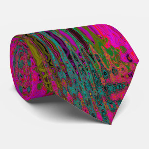 Trippy Turquoise Abstract Retro Atomic Waves Neck Tie