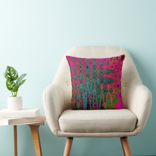Trippy Turquoise Abstract Retro Atomic Waves Throw Pillow