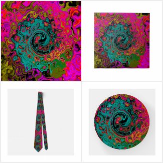 Trippy Turquoise Abstract Retro Liquid Swirl