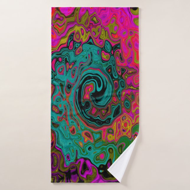 Trippy Turquoise Abstract Retro Liquid Swirl Bath Towel (Bath Towel)