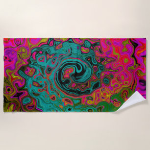 Trippy Turquoise Abstract Retro Liquid Swirl Beach Towel