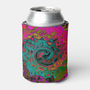 Trippy Turquoise Abstract Retro Liquid Swirl Can Cooler