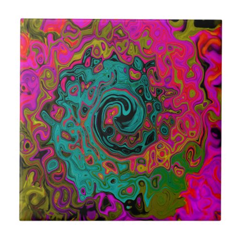 Trippy Turquoise Abstract Retro Liquid Swirl Ceramic Tile