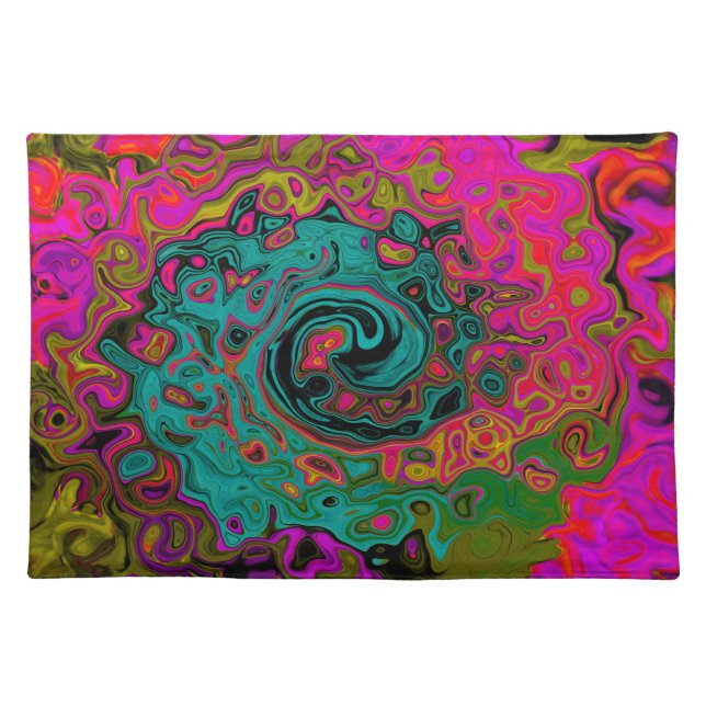 Trippy Turquoise Abstract Retro Liquid Swirl Cloth Placemat (Front)