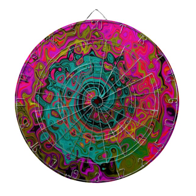 Trippy Turquoise Abstract Retro Liquid Swirl Dart Board (Front)