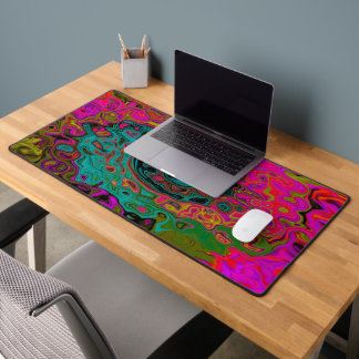 Trippy Turquoise Abstract Retro Liquid Swirl Desk Mat
