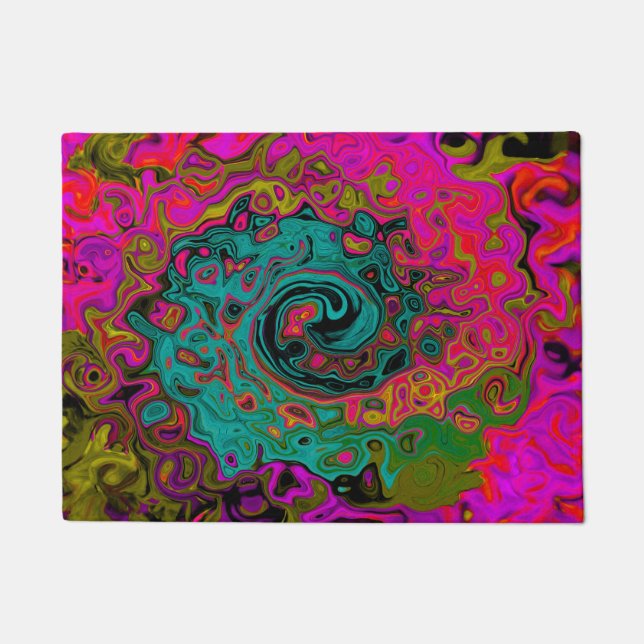 Trippy Turquoise Abstract Retro Liquid Swirl Doormat (Front)