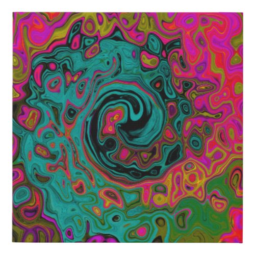 Trippy Turquoise Abstract Retro Liquid Swirl Faux Canvas Print