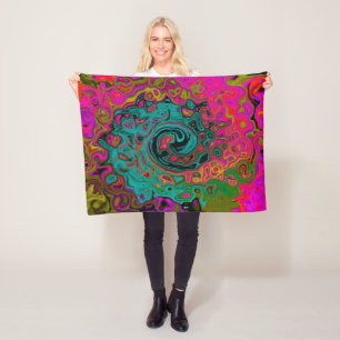Trippy Turquoise Abstract Retro Liquid Swirl Fleece Blanket