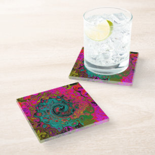 Trippy Turquoise Abstract Retro Liquid Swirl Glass Coaster