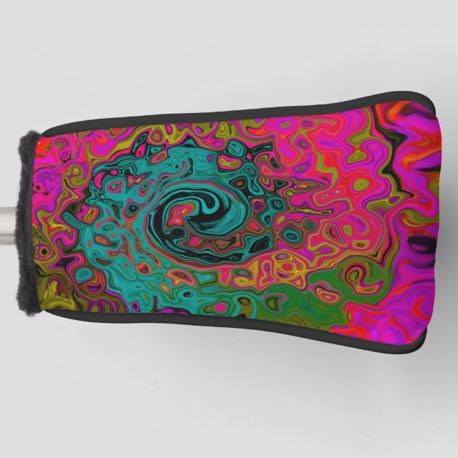 Trippy Turquoise Abstract Retro Liquid Swirl Golf Head Cover (Front)