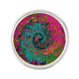 Trippy Turquoise Abstract Retro Liquid Swirl Lapel Pin