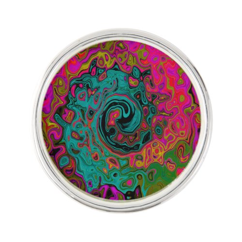 Trippy Turquoise Abstract Retro Liquid Swirl Lapel Pin