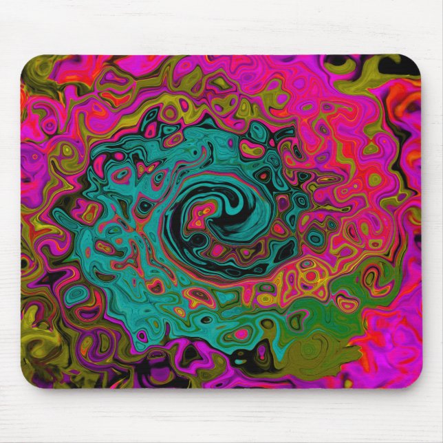 Trippy Turquoise Abstract Retro Liquid Swirl Mouse Pad (Front)