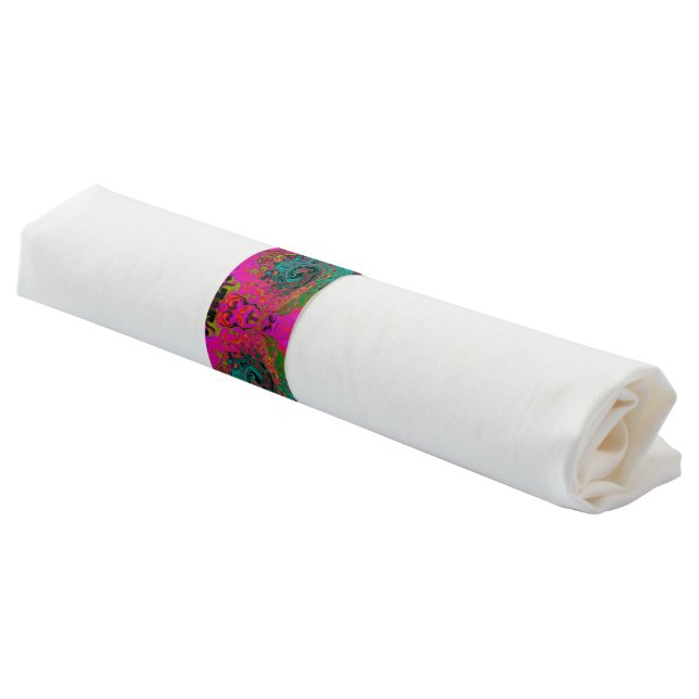 Trippy Turquoise Abstract Retro Liquid Swirl Napkin Bands (Angled)