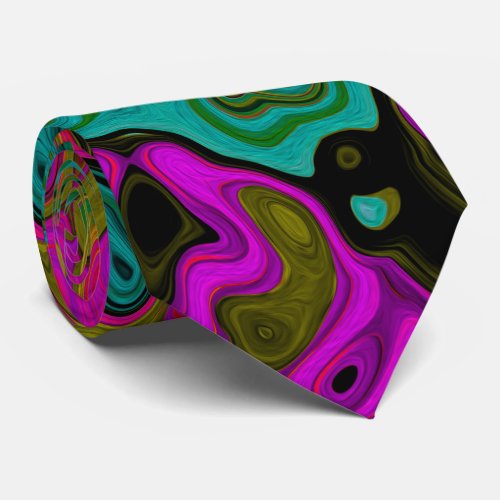 Trippy Turquoise Abstract Retro Liquid Swirl Neck Tie