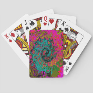 Trippy Turquoise Abstract Retro Liquid Swirl Poker Cards
