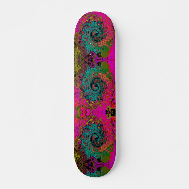 Trippy Turquoise Abstract Retro Liquid Swirl Skateboard (Front)