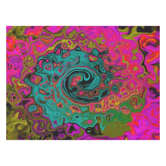 Trippy Turquoise Abstract Retro Liquid Swirl Tablecloth (Front (Horizontal))