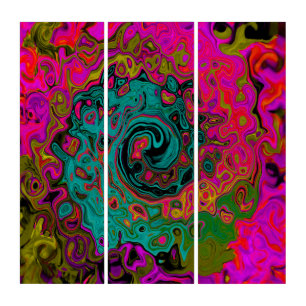 Trippy Turquoise Abstract Retro Liquid Swirl Triptych