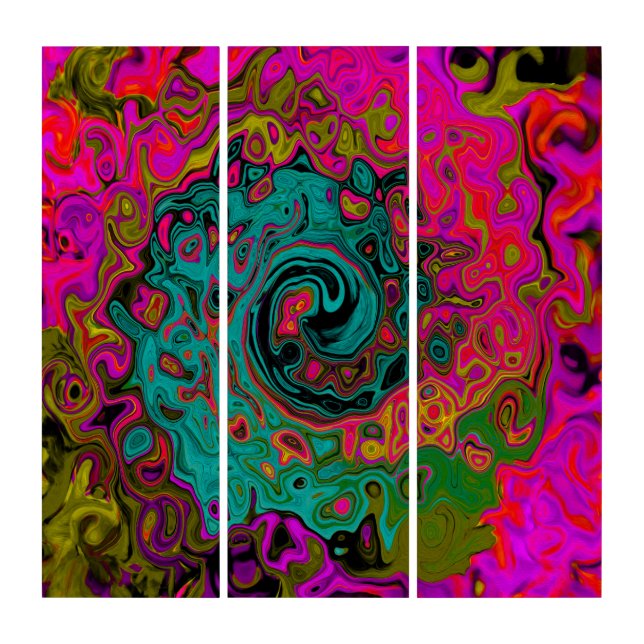 Trippy Turquoise Abstract Retro Liquid Swirl Triptych (Front)