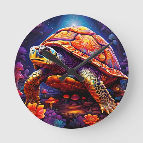Trippy turtle round clock