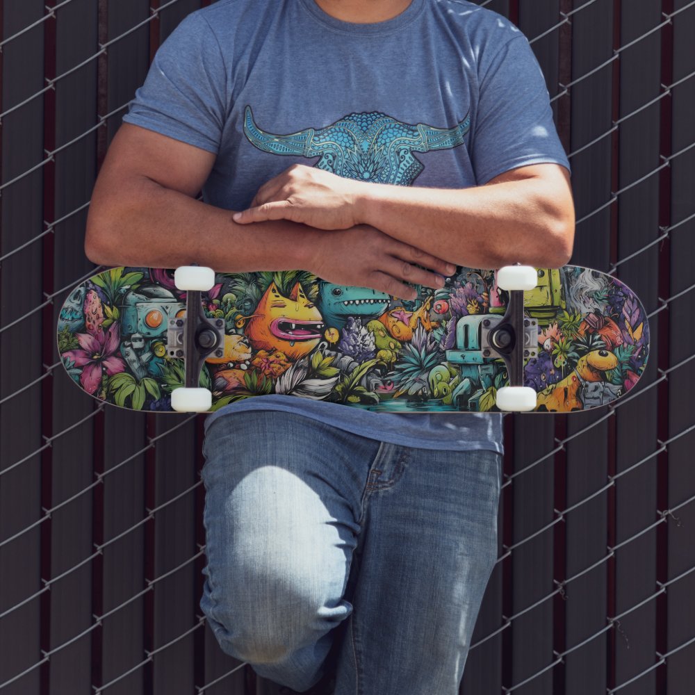 Trippy urban jungle surreal street art skateboard