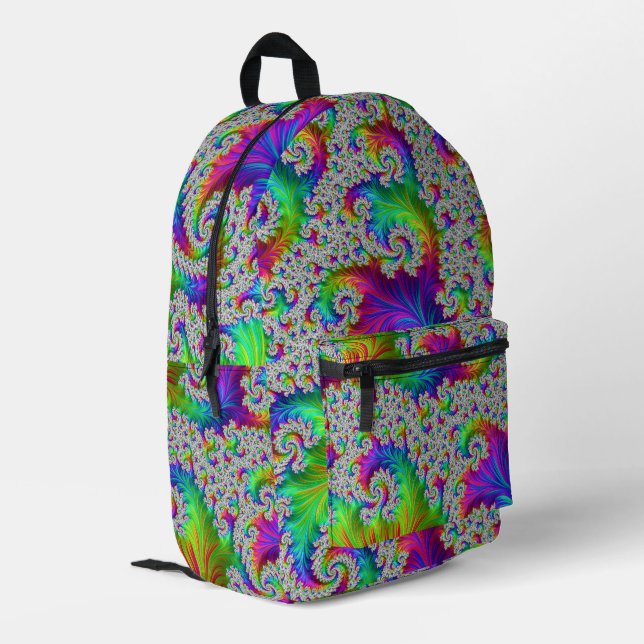 Trippy Vibrant Bold Trippy Rainbow Spiral Fractal Printed Backpack (Back Corner Left)