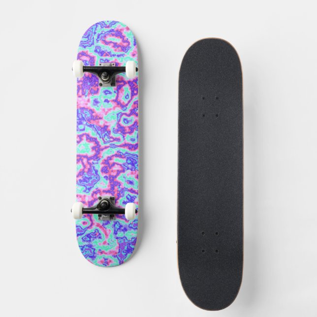 Trippy Vibrant Colorful Maximalist Abstract Marble Skateboard (Front)