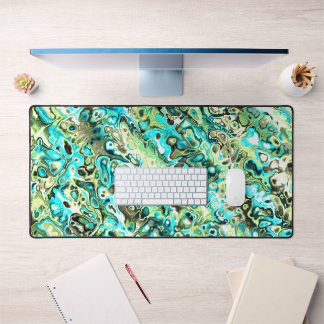 Trippy Vibrant Groovy Boho Hippie Fractal Marble Desk Mat (Office 1)
