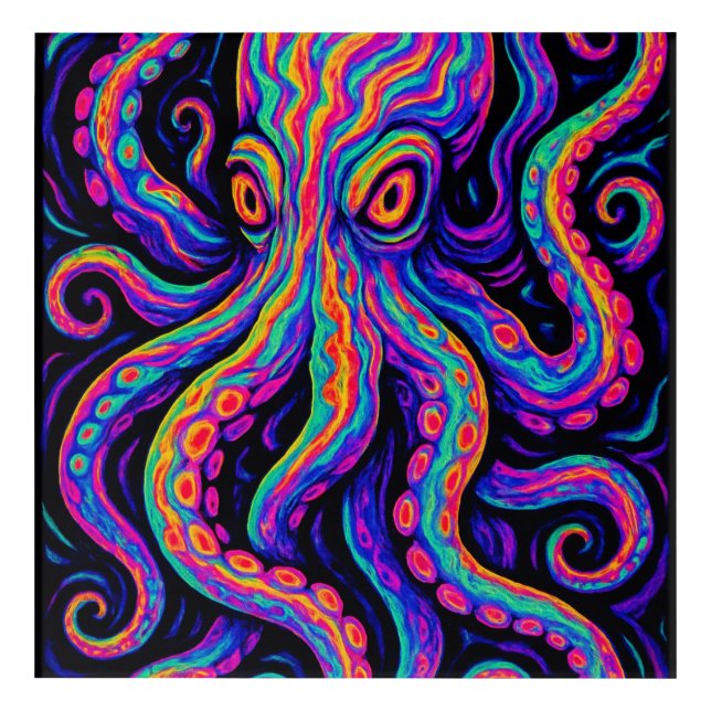 Trippy Vibrant Octopus  Acrylic Print (Front)