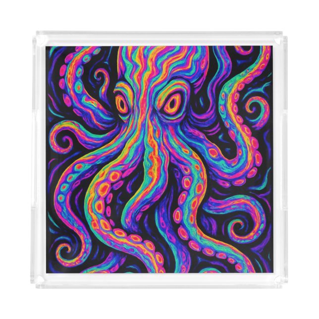 Trippy Vibrant Octopus  Acrylic Tray (Front)