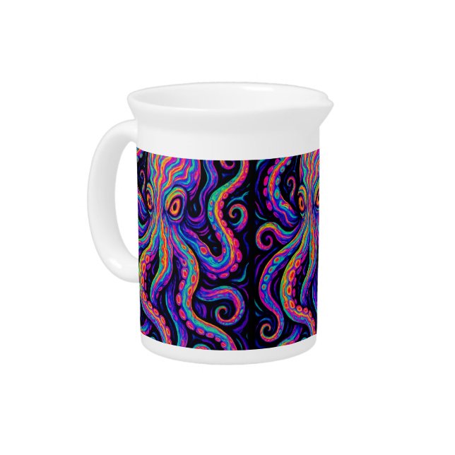 Trippy Vibrant Octopus  Beverage Pitcher (Left)