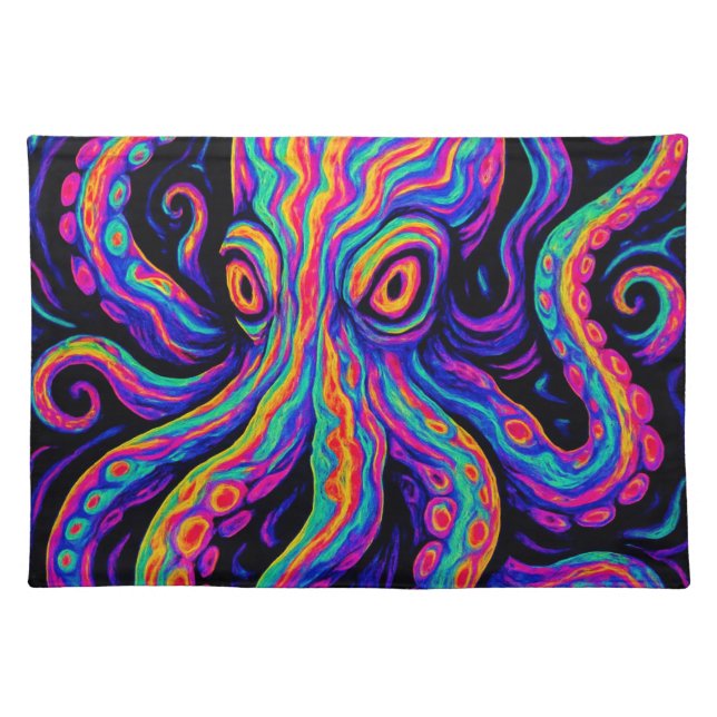 Trippy Vibrant Octopus  Cloth Placemat (Front)