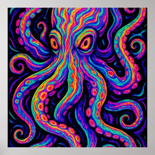 Trippy Vibrant Octopus  Poster (Front)
