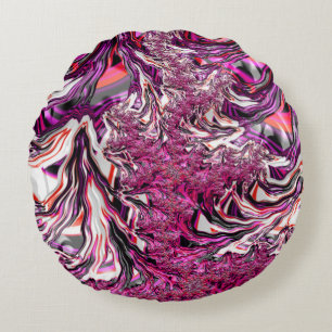 Trippy Vibrant Psychedelic Funky Fractal Art Round Pillow